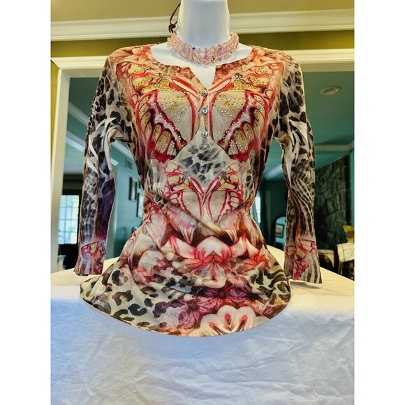 Y2k Whimsical fairy STYLE & CO Butterfly Embellished Fairycore Top Ribbed PM - Picture 6 of 16